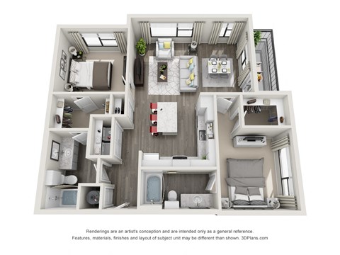a 1 bedroom floorplan is shown in this rendering